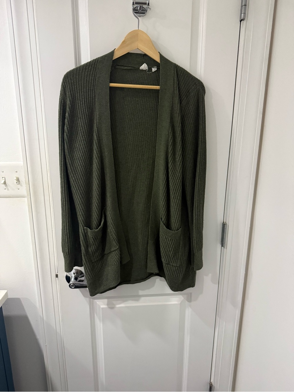 GAP Olive Green Open-Front Ribbed Cardigan